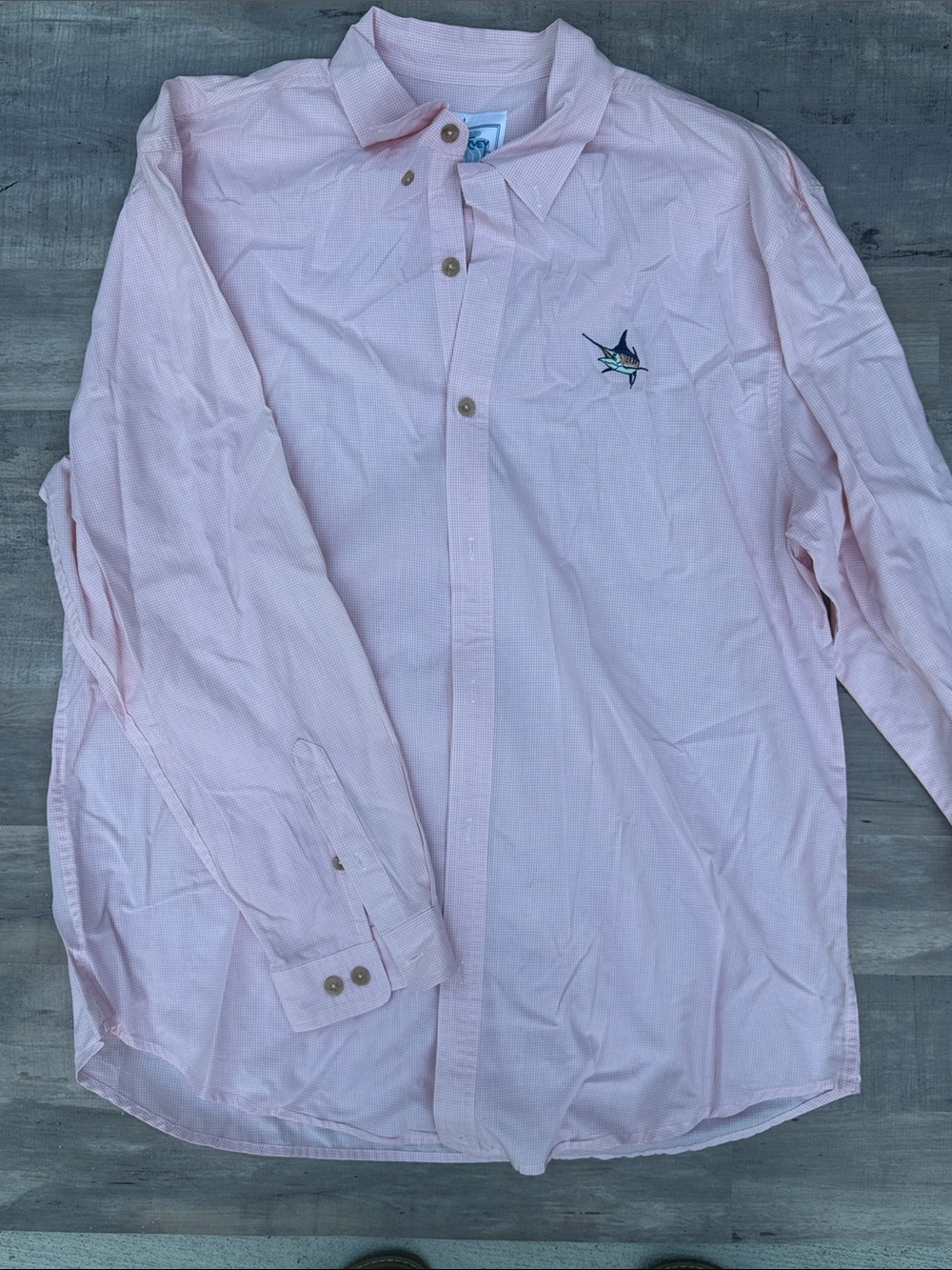 Guy Harvey Light Pink Long-Sleeve Button-Up Shirt with Marlin Embroidery